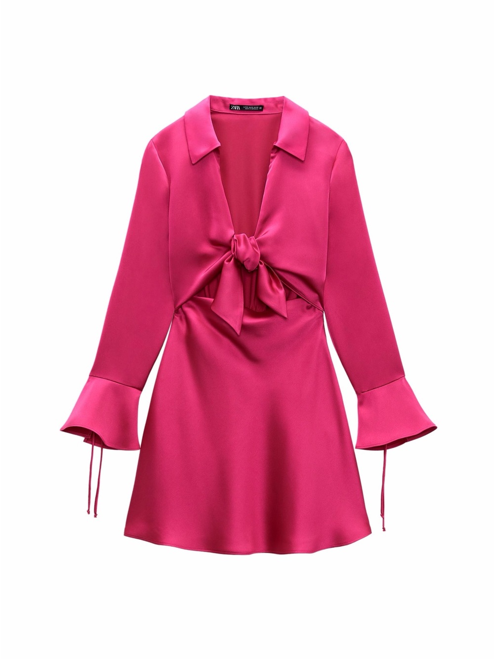 Zara satin effect Fuchsia Tie-Front Dress